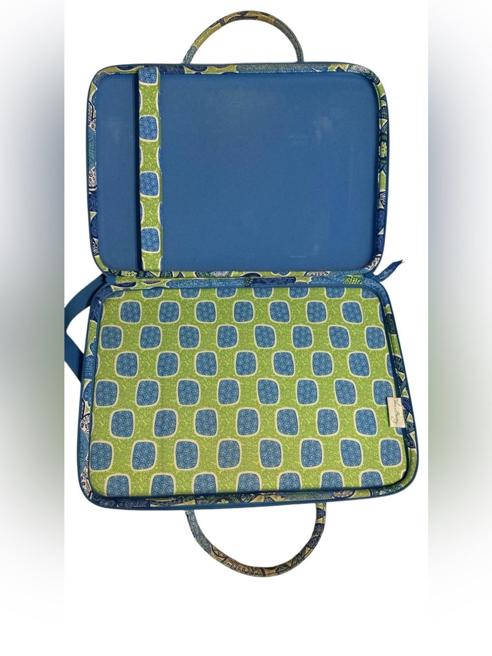 Vera Bradley Quilted Laptop Travel Bag Blue Green Floral Butterfly Print - Picture 6 of 6